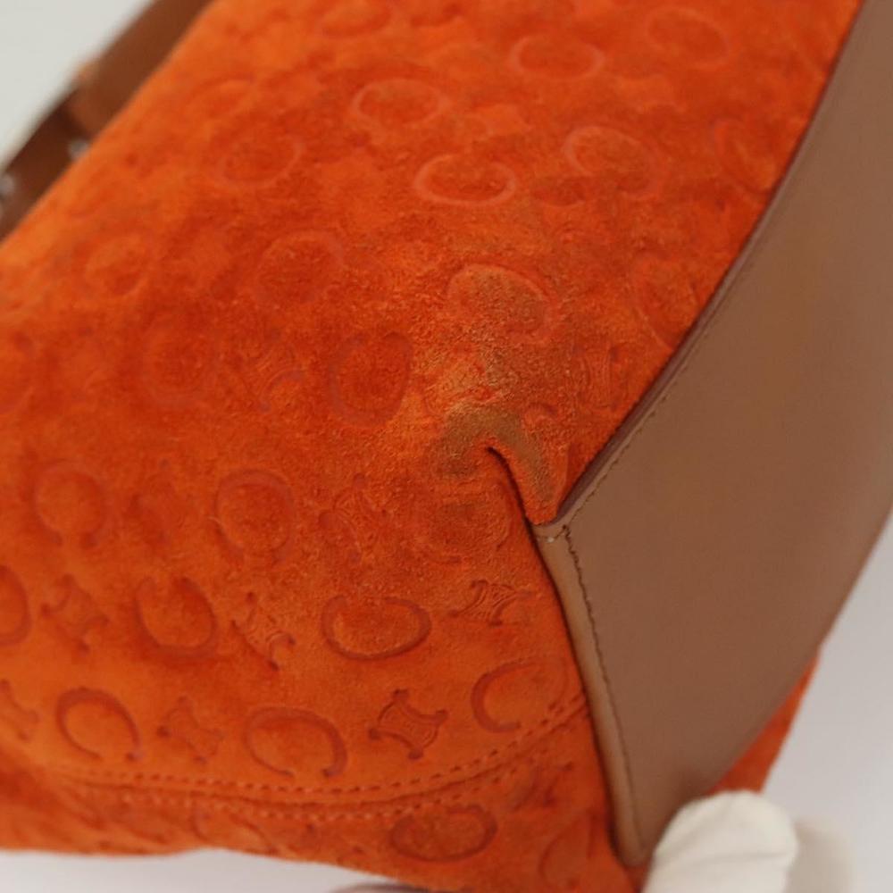 CELINE C Macadam Canvas Hand Bag Suede Orange Silver Auth bs27483 - Picture 12 of 16